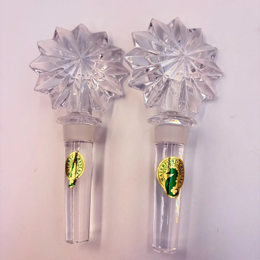 Waterford Crystal Sunburst Wine Bottle Stoppers Set of 2 Austria Star‎ NWOB